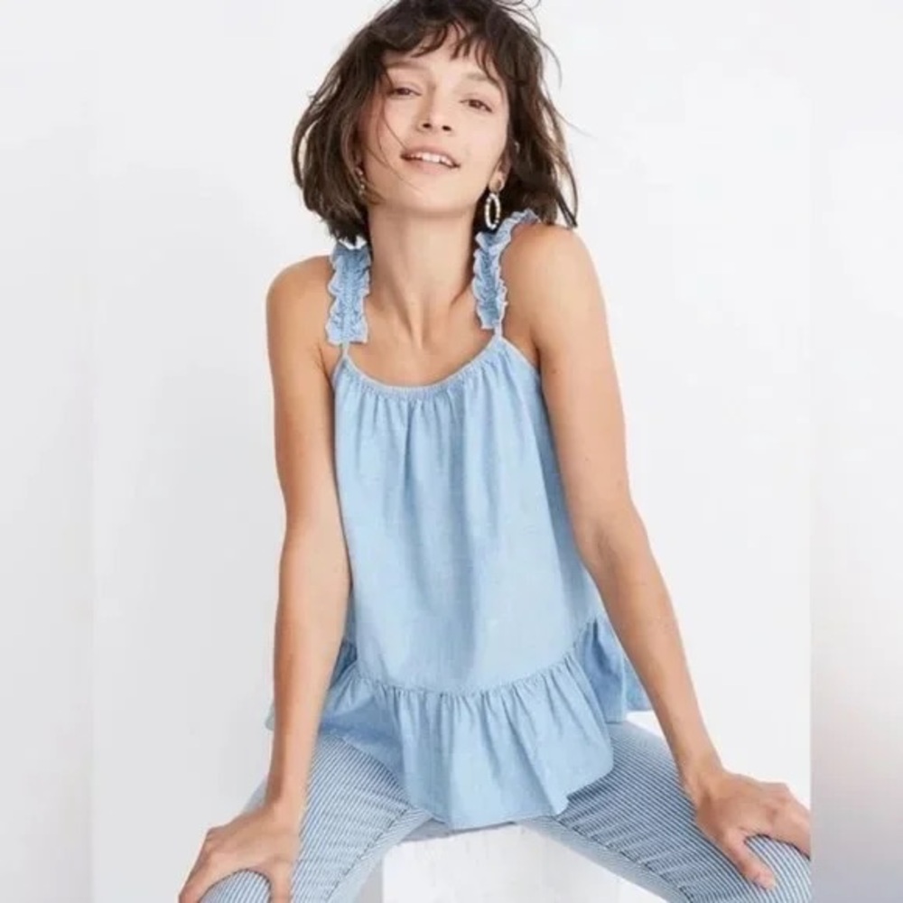 Madewell Light Blue Ruffle Strap Women's Top
